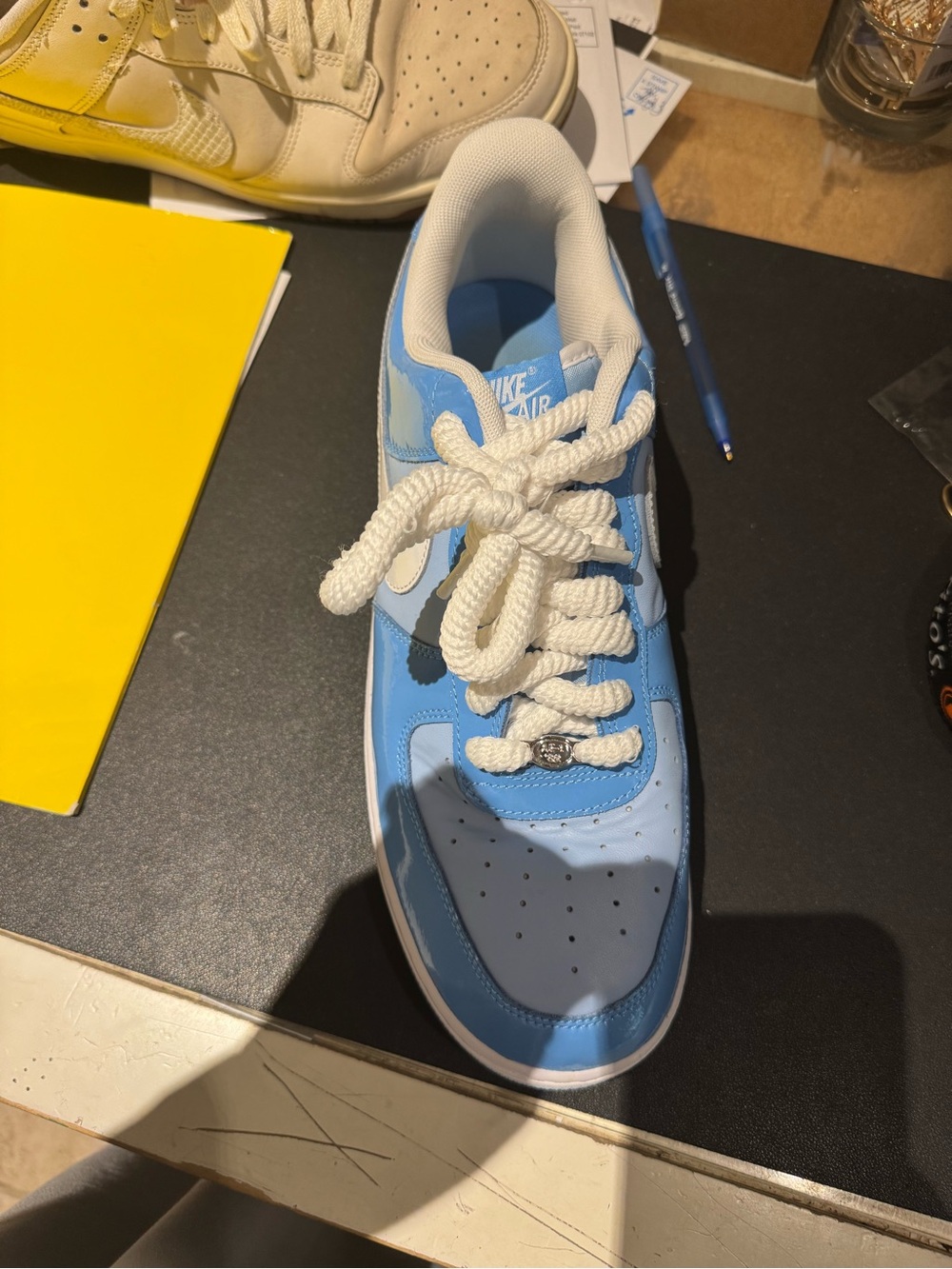 Nike Air Force  Low-Top Sneakers in Light Blue and White - Picture 2 of 7